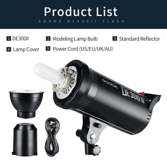 Godox DE300II 300Ws Studio Flash Light Strobe Lamp Head Bowens Mount Speedlight (US Plug)