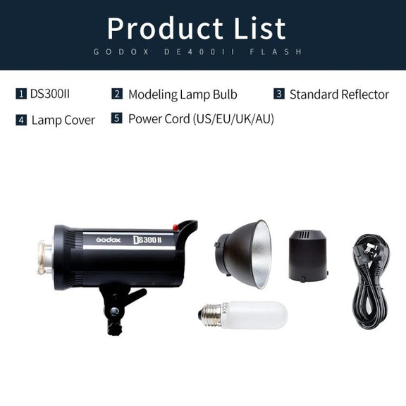 Godox DS300II 300Ws Studio Flash Light Strobe Lamp Head Bowens Mount Speedlight (US Plug)
