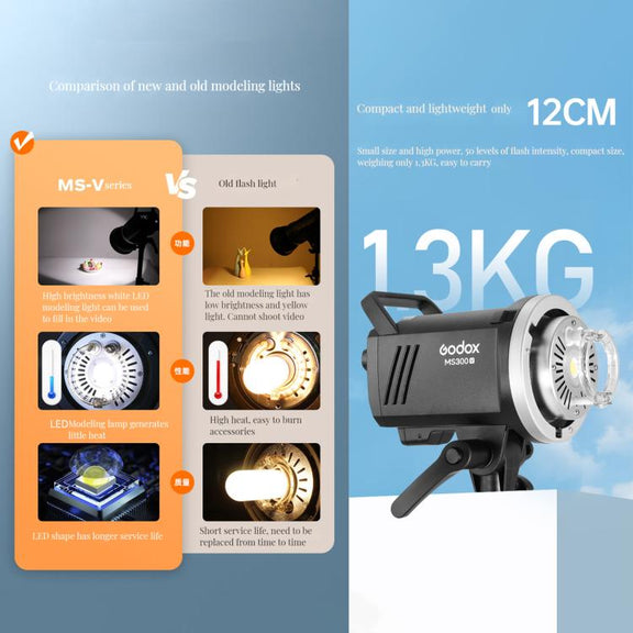 Godox MS300-V Studio Flash Light 300Ws Bowens Mount Strobe Light with Lamp Cover (AU Plug)