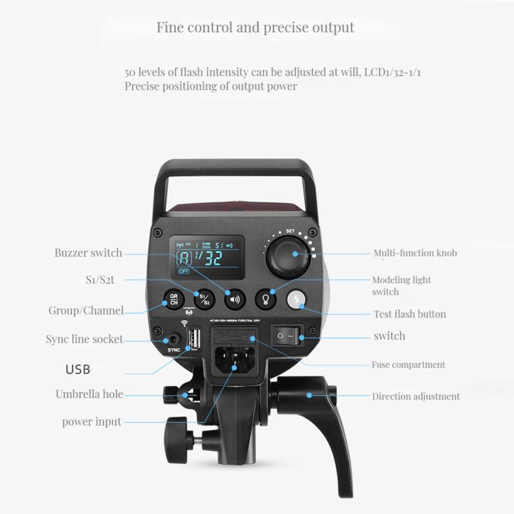 Godox MS300-V Studio Flash Light 300Ws Bowens Mount Strobe Light with Lamp Cover (EU Plug)