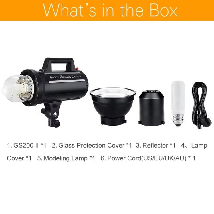 Godox Gemini GS200II Studio Flash Light 200Ws Bowens Mount Strobe Flash (US Plug)