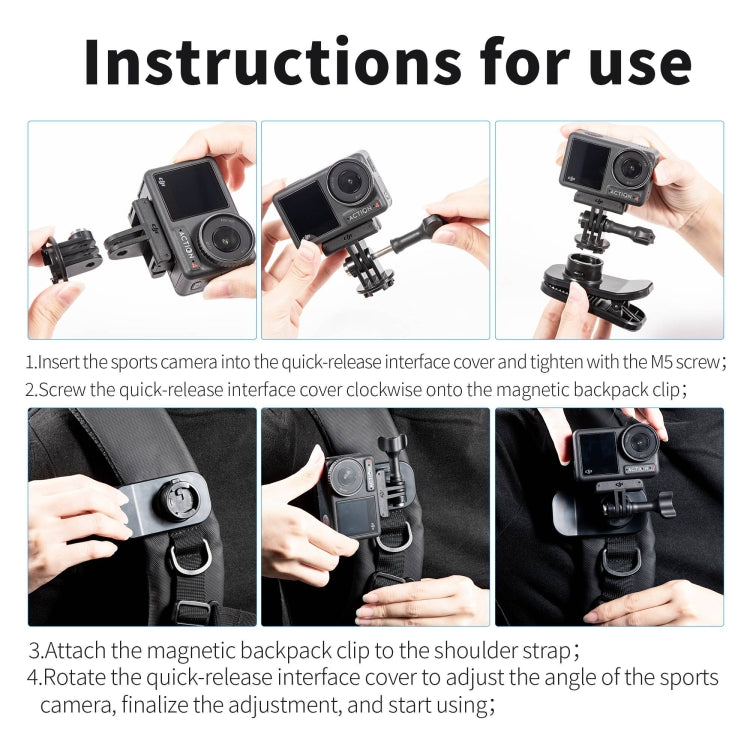 STARTRC 360 Degree Rotation Backpack Clip Magnetic Suction Mount (Black)