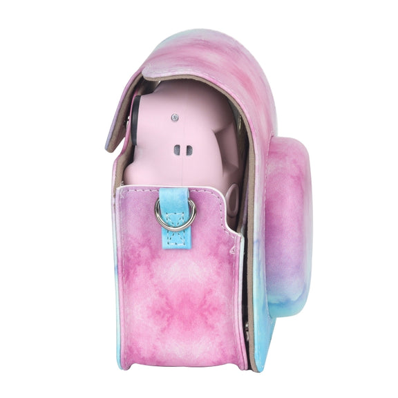 For FUJIFILM instax mini 12 Painted Full Body Leather Case Camera Bag with Strap(Blue Pink)(Black)