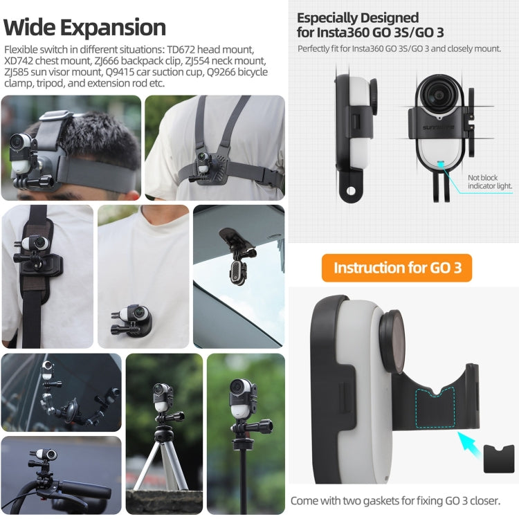 For Insta360 GO 3S / GO 3 Sunnylife Foldable Vertical-Horizontal Mount Adapter Protective Frame Brackets Housing Case (Black)