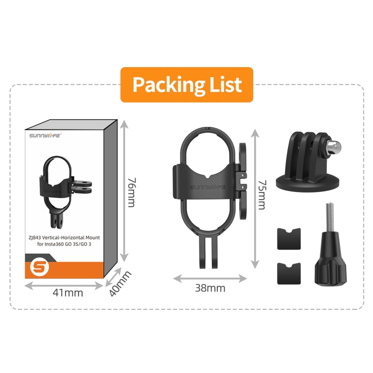 For Insta360 GO 3S / GO 3 Sunnylife Foldable Vertical-Horizontal Mount Adapter Protective Frame Brackets Housing Case (Black)