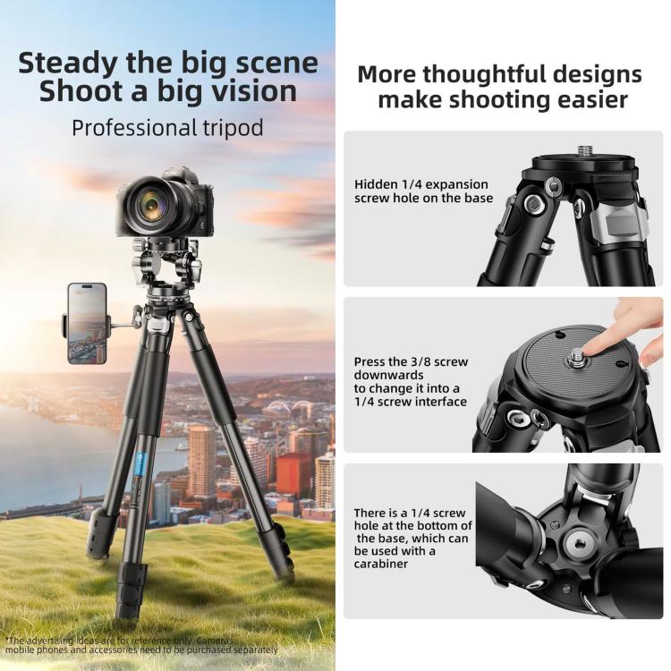 BEXIN RK294 Portable Collapsible Aluminum Alloy Camera Tripod (Black)