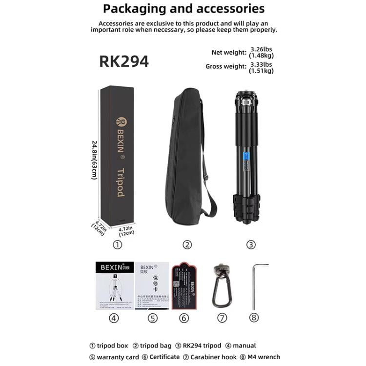 BEXIN RK294 Portable Collapsible Aluminum Alloy Camera Tripod (Black)