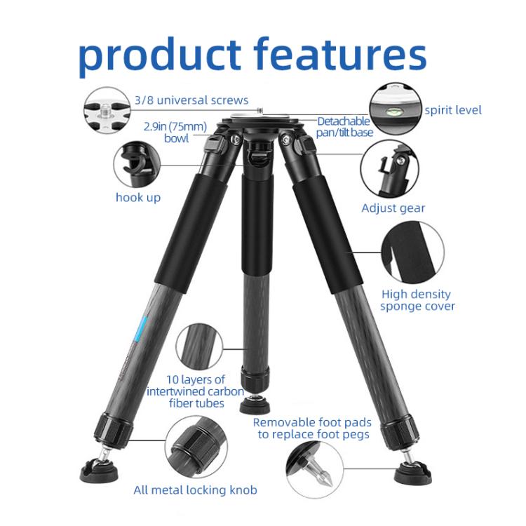 BEXIN ST402C Portable Collapsible Carbon Fiber Camera Tripod (Black)
