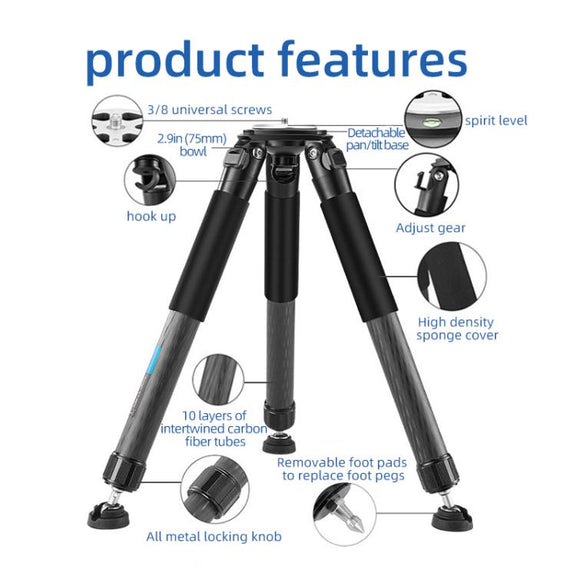 BEXIN ST402C Portable Collapsible Carbon Fiber Camera Tripod (Black)