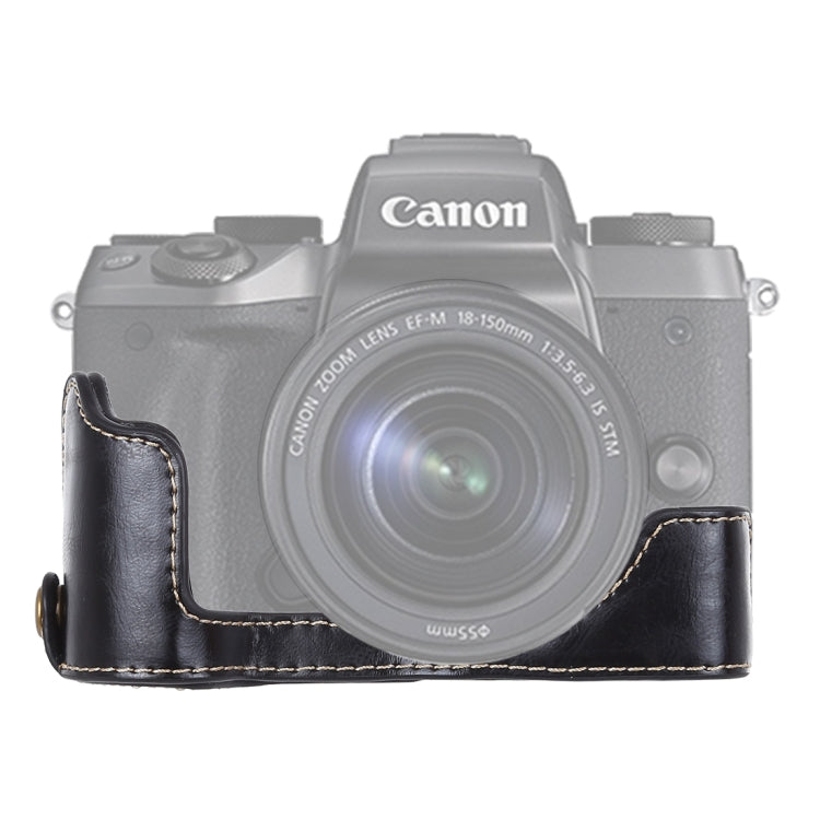 1/4 inch Thread PU Leather Camera Half Case Base for Canon EOS M5(Black)