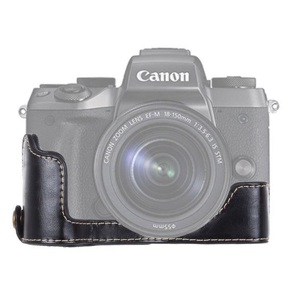 1/4 inch Thread PU Leather Camera Half Case Base for Canon EOS M5(Black)