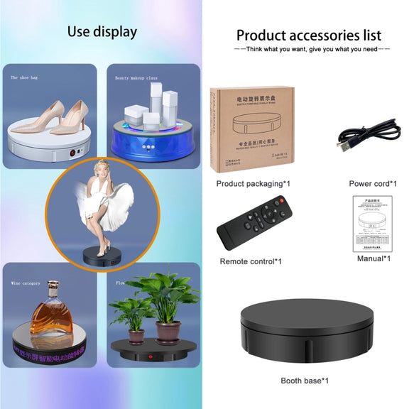 22cm USB Charging Rotating Display Stand Video Shooting Props Turntable, Load: 10kg, No Battery(White)