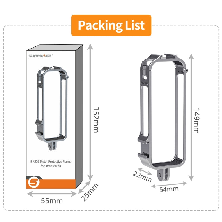 For Insta360 X4 Sunnylife Metal Protective Cage Rig with Cold Shoe Bases & Tripod Adapter (Titanium Color)