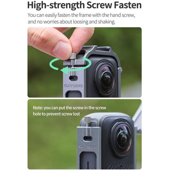 For Insta360 X4 Sunnylife Metal Protective Cage Rig with Cold Shoe Bases & Tripod Adapter (Titanium Color)