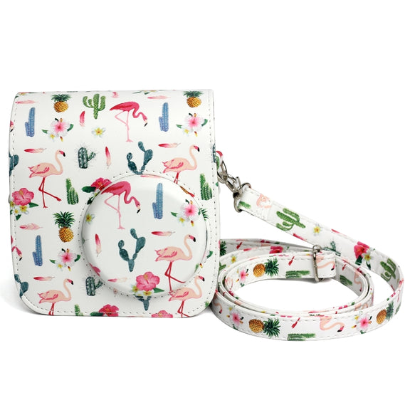 Flamingo Cactus Pattern PU Leather Protective Camera Case Bag For FUJIFILM Instax Mini 7S / 7C Camera