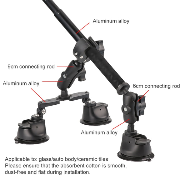 Dual-leg Suction Cup + Single Suction Cup with Selfie Stick Kits (Black)