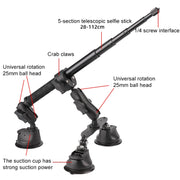 Dual-leg Suction Cup + Single Suction Cup with Selfie Stick Kits (Black)