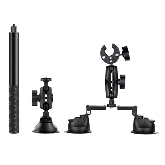 Dual-leg Suction Cup + Single Suction Cup with Selfie Stick Kits (Black)