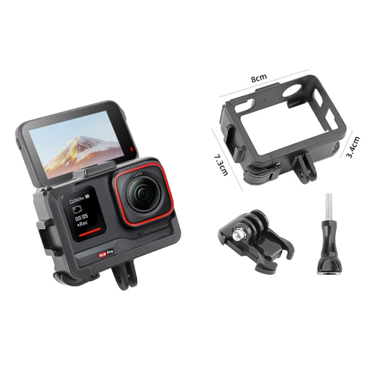 For Insta360 Ace / Ace Pro PC Cage Expansion Adapter Frame with Dual Cold Shoe Bases (Black)