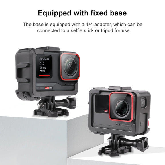For Insta360 Ace / Ace Pro PC Cage Expansion Adapter Frame with Dual Cold Shoe Bases (Black)