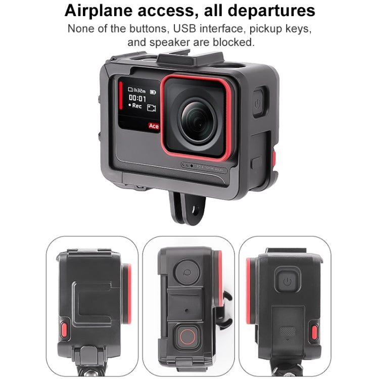 For Insta360 Ace / Ace Pro PC Cage Expansion Adapter Frame with Dual Cold Shoe Bases (Black)