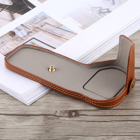 1/4 inch Thread PU Leather Camera Half Case Base for Canon EOS 6D /  6D Mark II (Brown)