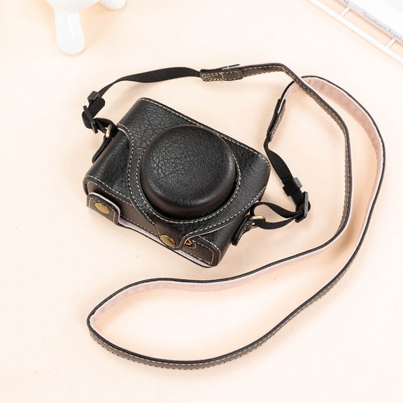 For Sony ZV-1F / ZV1M2 Full Body Camera PU Leather Case Bag with Strap (Black)