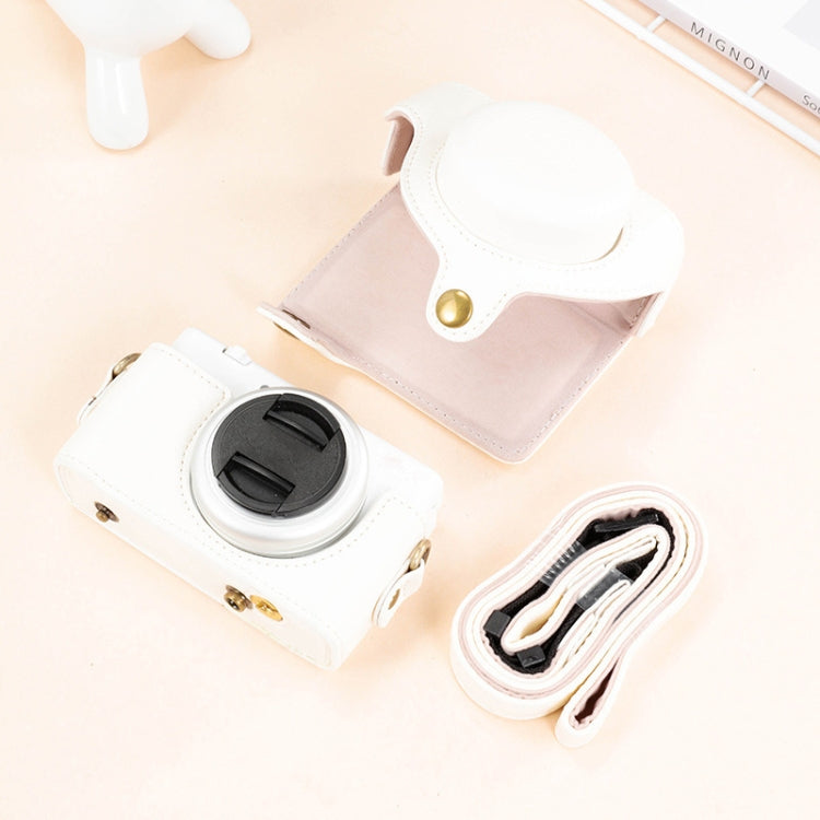 For Sony ZV-1F / ZV1M2 Full Body Camera PU Leather Case Bag with Strap (White)