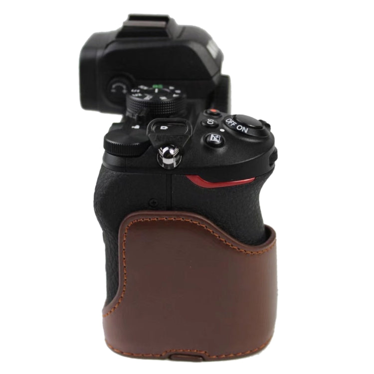 1/4 inch Thread PU Leather Camera Half Case Base for Nikon Z50(Coffee)