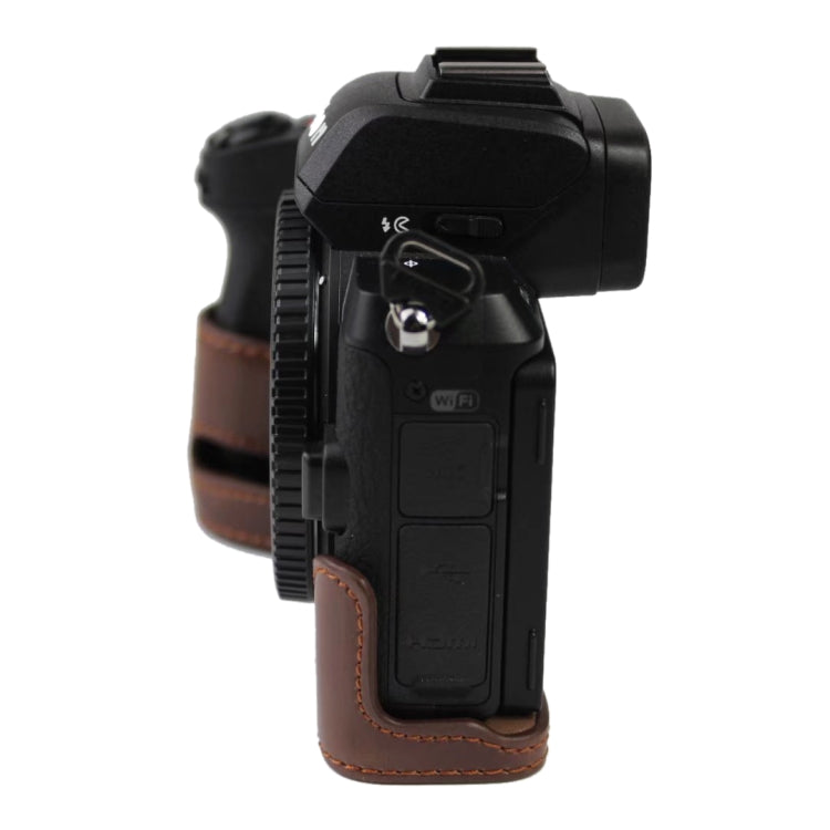 1/4 inch Thread PU Leather Camera Half Case Base for Nikon Z50(Brown)
