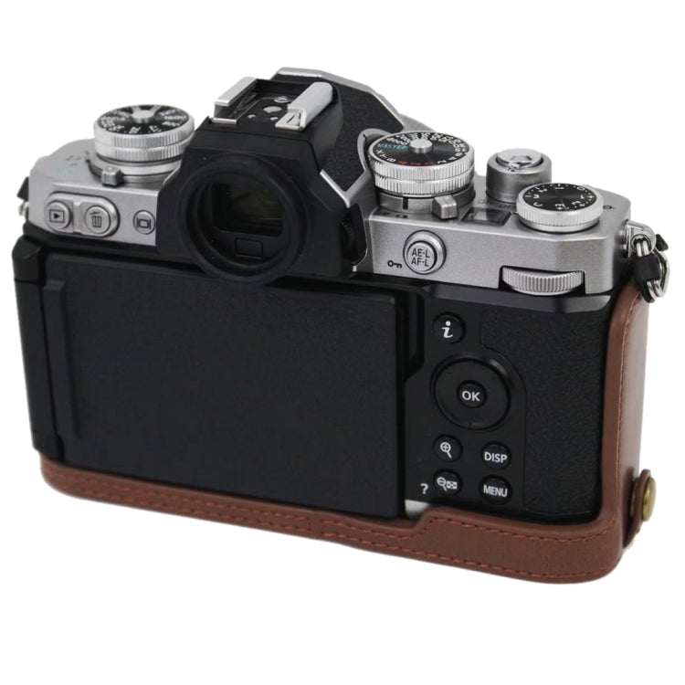 1/4 inch Thread PU Leather Camera Half Case Base for Nikon Z fc (Coffee)