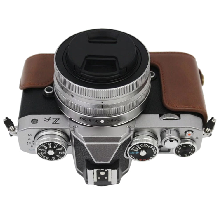 1/4 inch Thread PU Leather Camera Half Case Base for Nikon Z fc (Coffee)