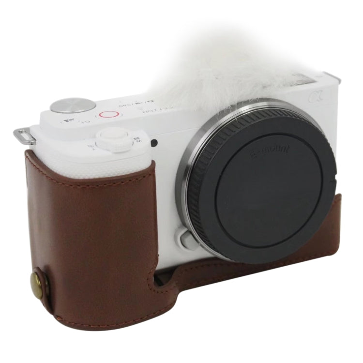 1/4 inch Thread PU Leather Camera Half Case Base for Sony ZV-E10 / ZV-E10L (Black)