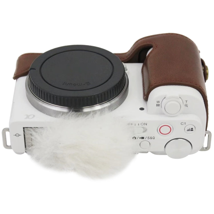1/4 inch Thread PU Leather Camera Half Case Base for Sony ZV-E10 / ZV-E10L (Brown)