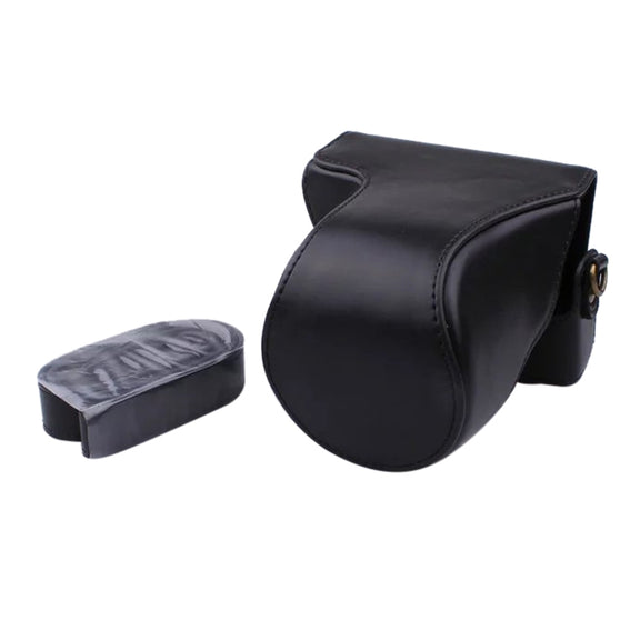 Full Body Camera PU Leather Case Bag with Strap for Canon EOS M200 (15-55mm Lens) (Black)