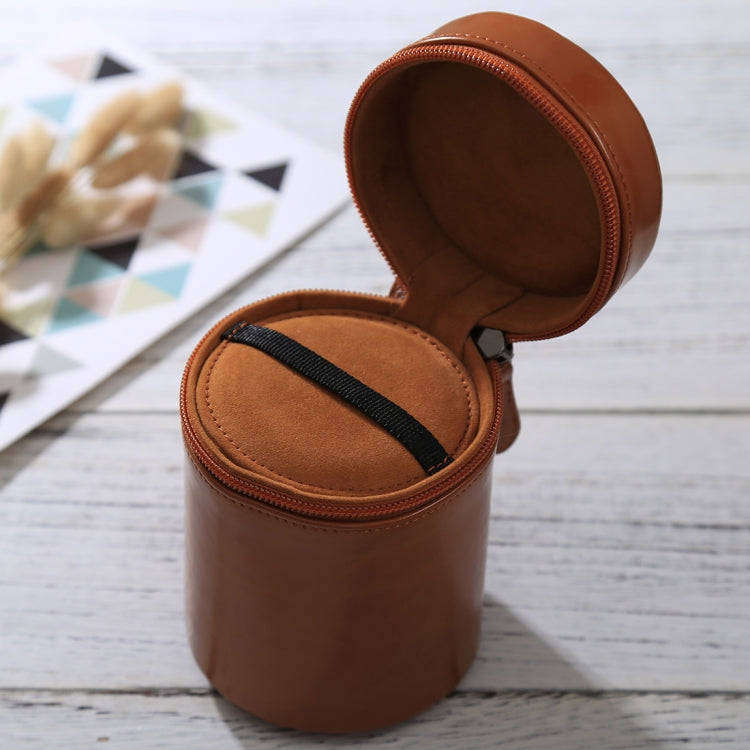 Medium Lens Case Zippered PU Leather Pouch Box for DSLR Camera Lens, Size: 13x9x9cm(Brown)