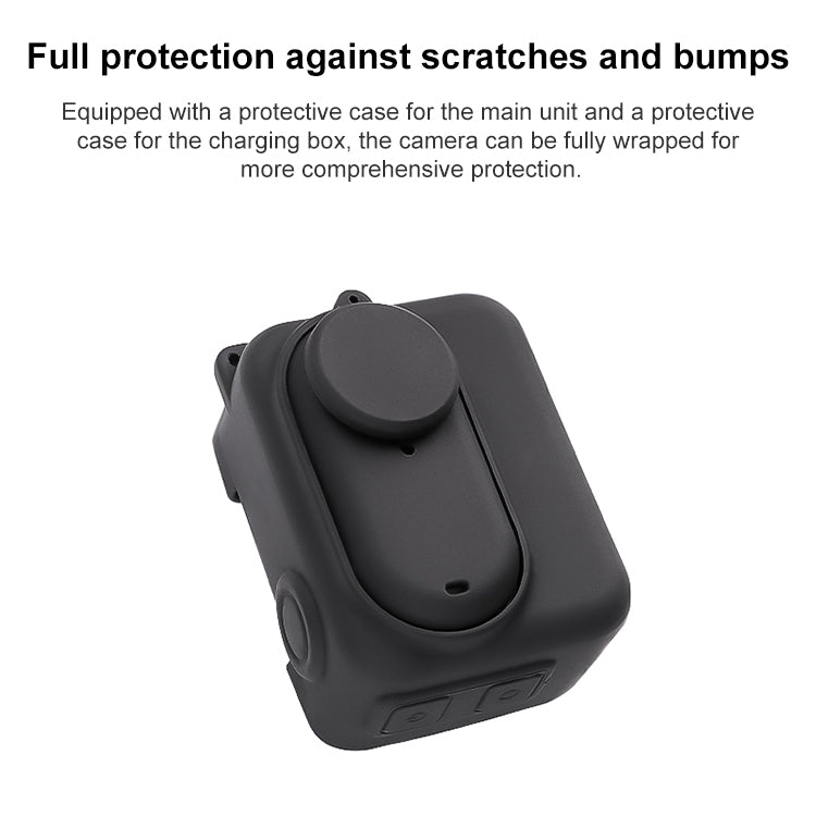 For Insta360 GO 3 Camera Body Charging Case Silicone Case with Lens Cap & Strap (Black)