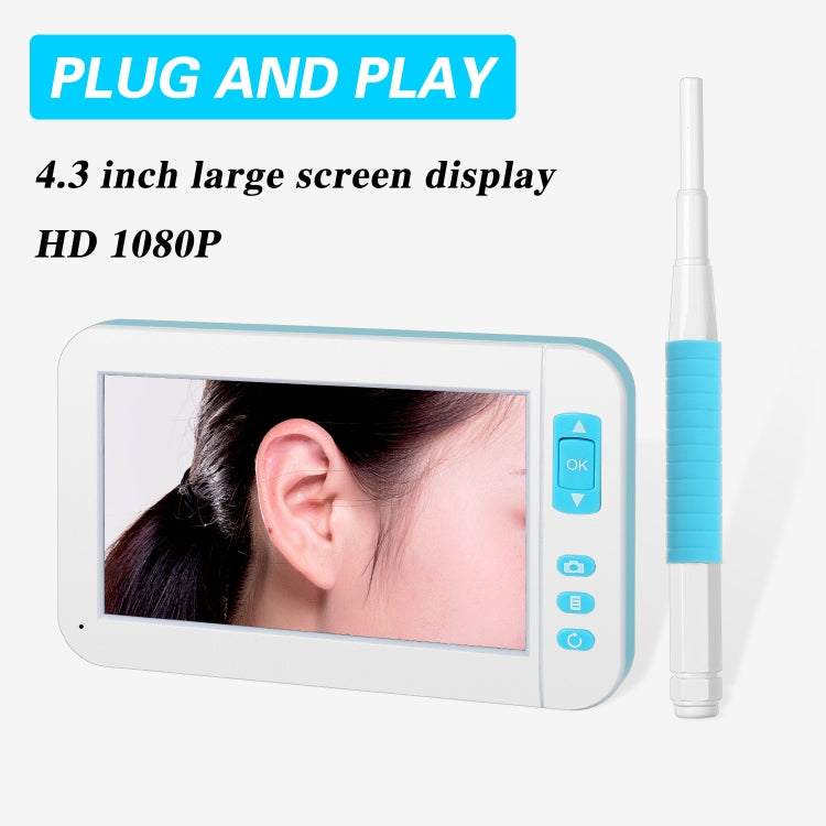 C01 4.3 Inch Screen Display HD1080P Visual Earspoon Endoscope with 6 LEDs, Diameter:3.9mm
