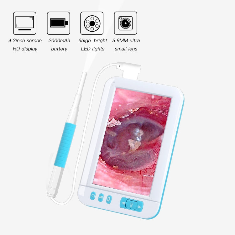 C01 4.3 Inch Screen Display HD1080P Visual Earspoon Endoscope with 6 LEDs, Diameter:3.9mm