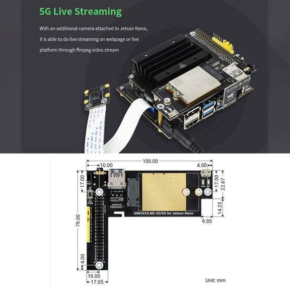 Waveshare SIM8202G-M2 5G Snapdragon X55 Multi Mode Multi Band 5G/4G/3G Module Expand Board for Jetson Nano, EU Plug