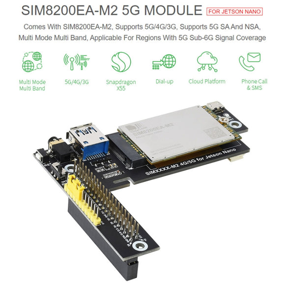 Waveshare SIM8200EA-M2 5G Snapdragon X55 Multi Mode Multi Band 5G/4G/3G Module Expand Board for Jetson Nano, EU Plug