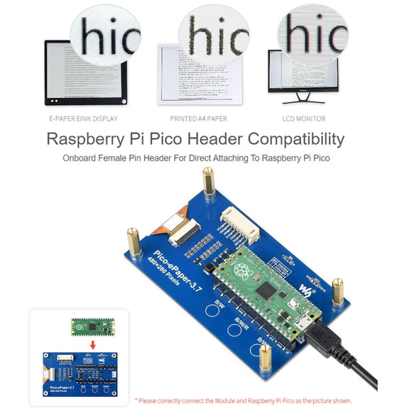 Waveshare 3.7 inch 480x280 Pixel E-Paper E-Ink Display Module for Raspberry Pi Pico, 4 Grayscale, SPI Interface