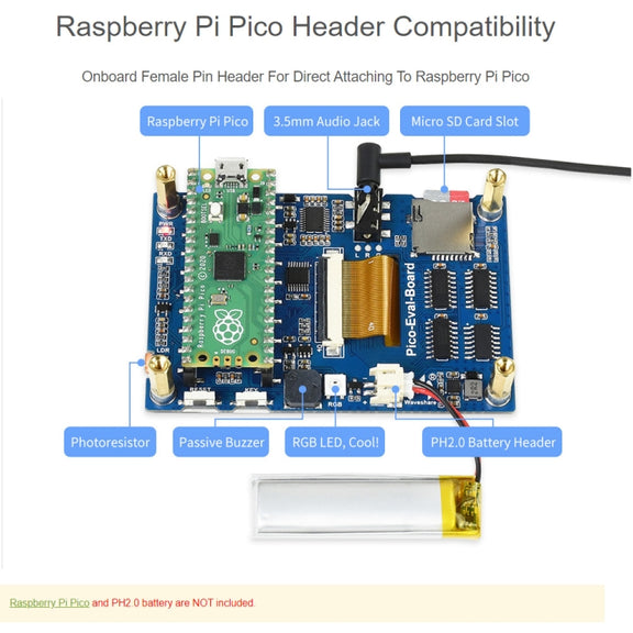 Waveshare 3.5 inch IPS Screen Overall Evaluation Board for Raspberry Pi Pico, Misc Onboard Components For Easily Evaluating The RP2040