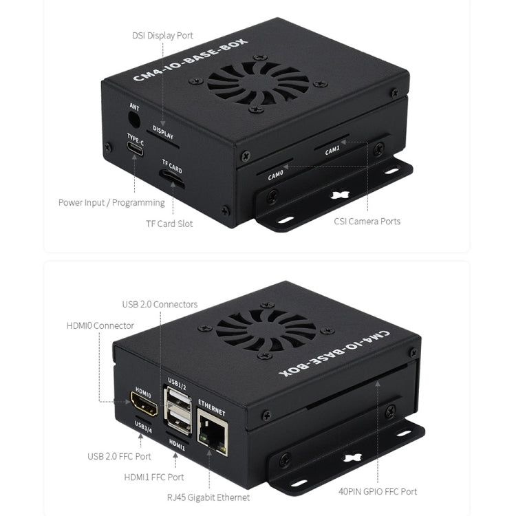 Waveshare Mini IO Board Full Ver Mini-Computer Base Box with Metal Case & Cooling Fan for Raspberry Pi CM4(EU Plug)