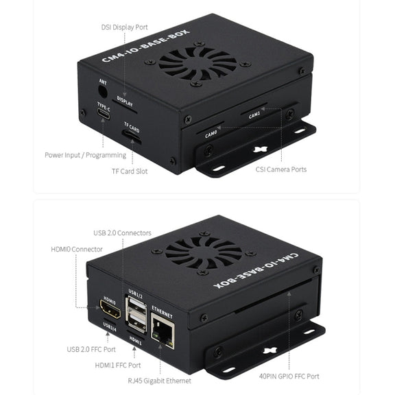 Waveshare Mini IO Board Full Ver Mini-Computer Base Box with Metal Case & Cooling Fan for Raspberry Pi CM4(EU Plug)