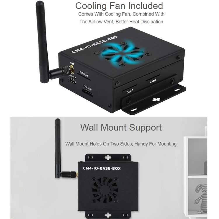 Waveshare Mini IO Board Full Ver Mini-Computer Base Box with Metal Case & Cooling Fan for Raspberry Pi CM4(EU Plug)
