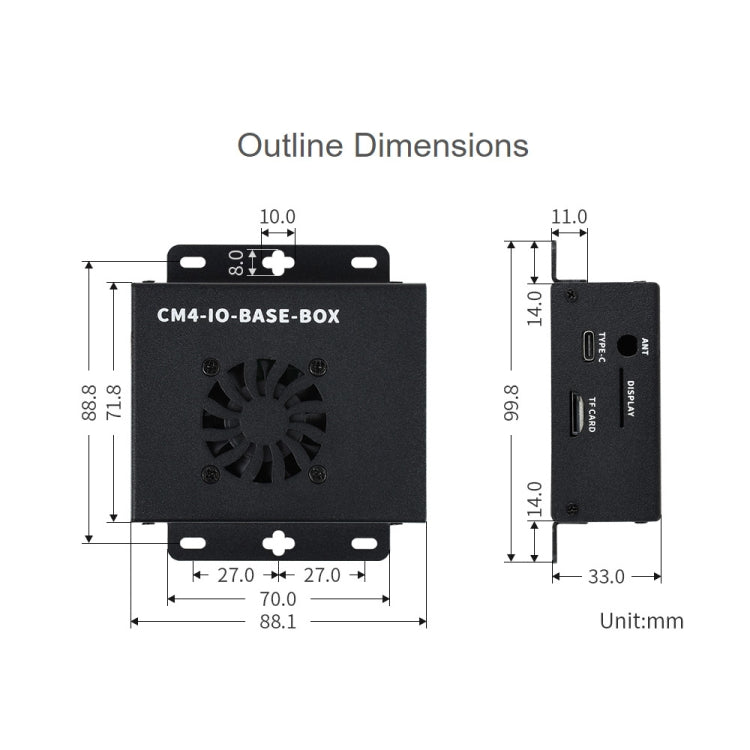 Waveshare Mini IO Board Full Ver Mini-Computer Base Box with Metal Case & Cooling Fan for Raspberry Pi CM4(EU Plug)