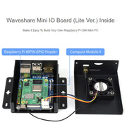 Waveshare Mini IO Board Lite Ver Mini-Computer Base Box with Metal Case & Cooling Fan for Raspberry Pi CM4(EU Plug)