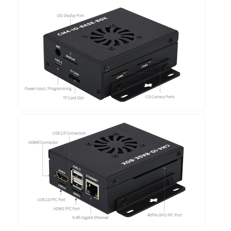 Waveshare Mini IO Board Lite Ver Mini-Computer Base Box with Metal Case & Cooling Fan for Raspberry Pi CM4(EU Plug)