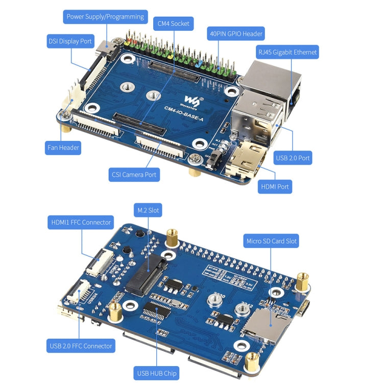 Waveshare Mini IO Board Lite Ver Mini-Computer Base Box with Metal Case & Cooling Fan for Raspberry Pi CM4(EU Plug)